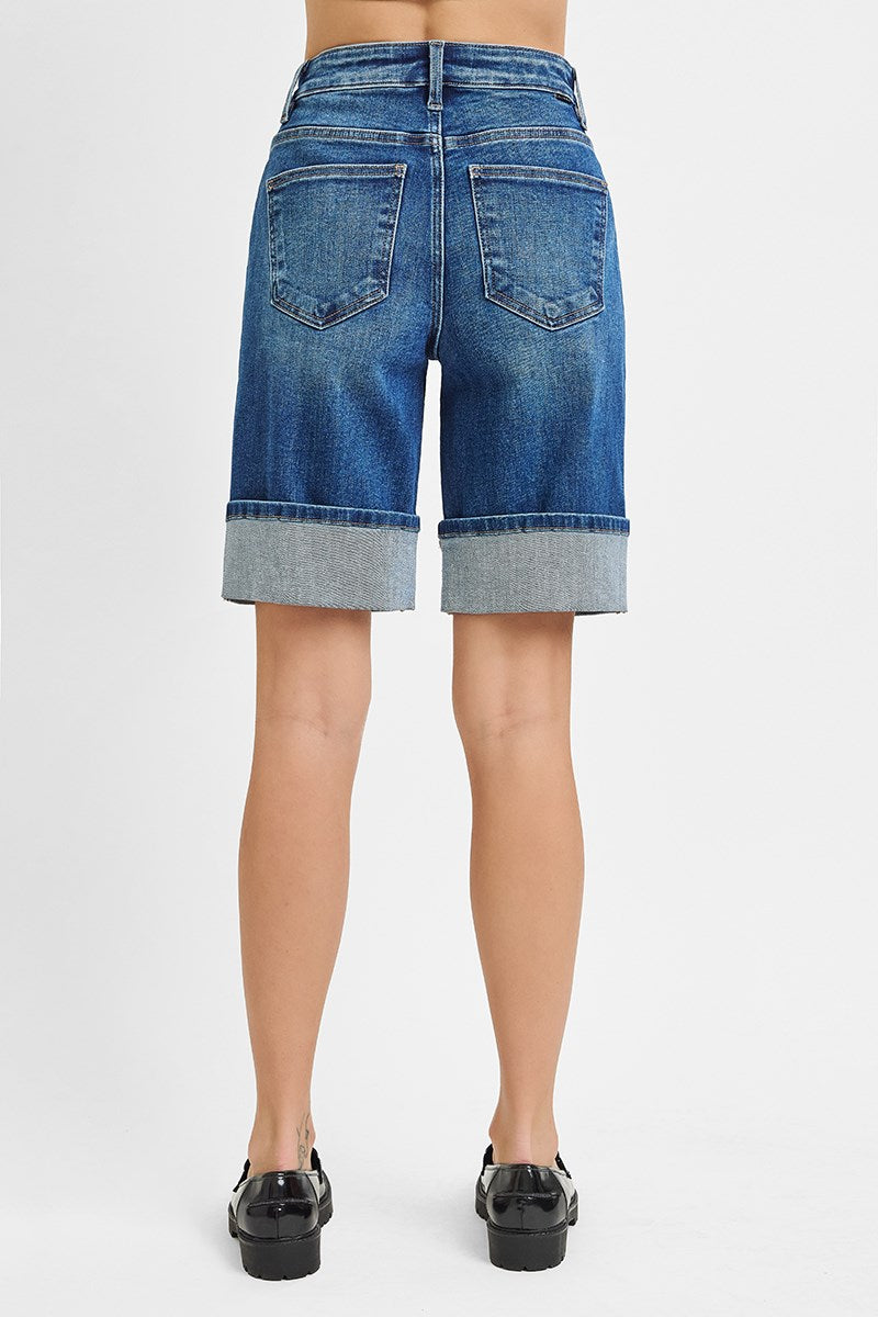 High Rise Mid Length Cuffed Shorts 10” Inseam
