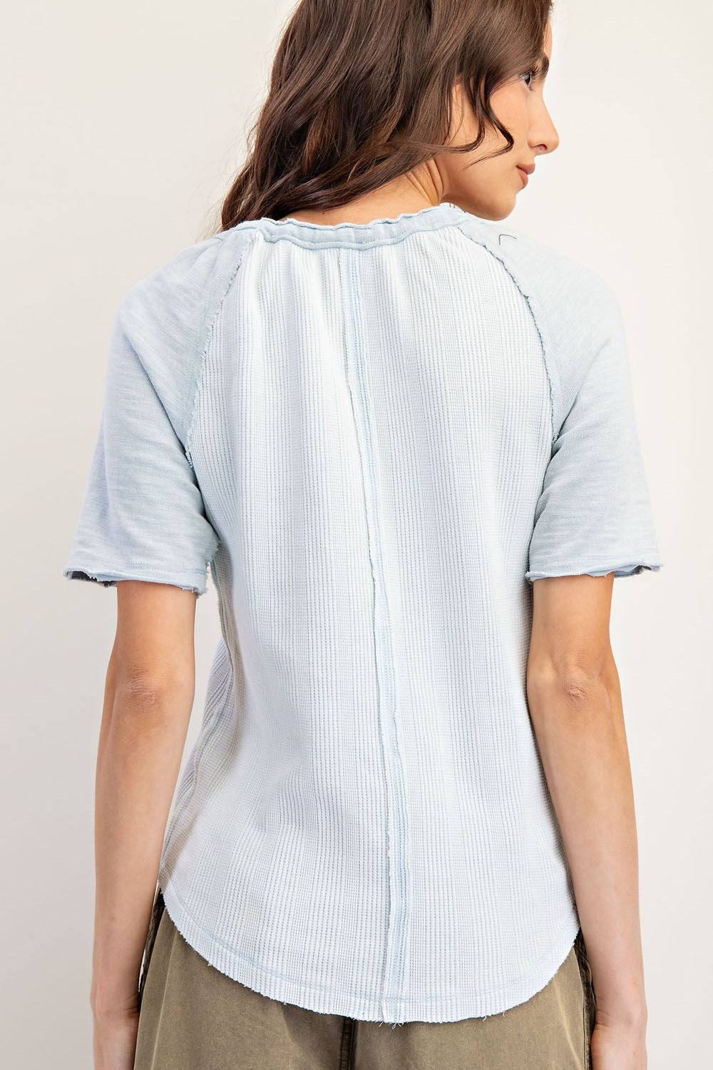 Frayed Raglan Sleeve Drawstring Top
