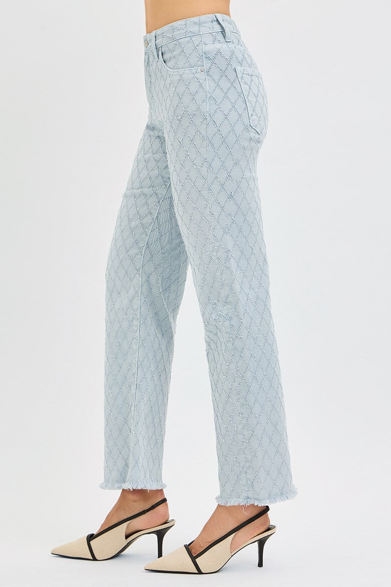 High Rise Ankle Straight Textured Jeans