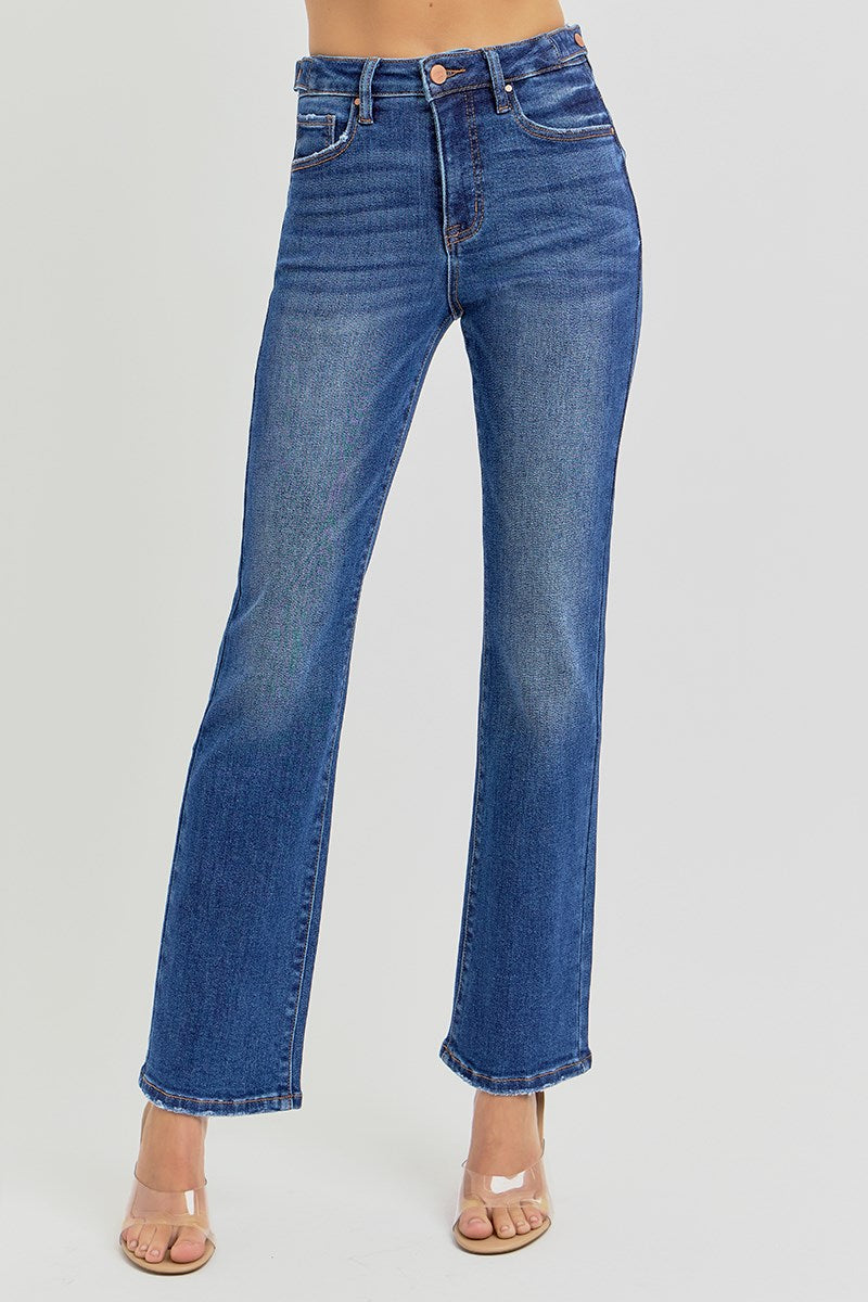 High-Rise Ankle Straight-Adjustable Waist Band Jeans