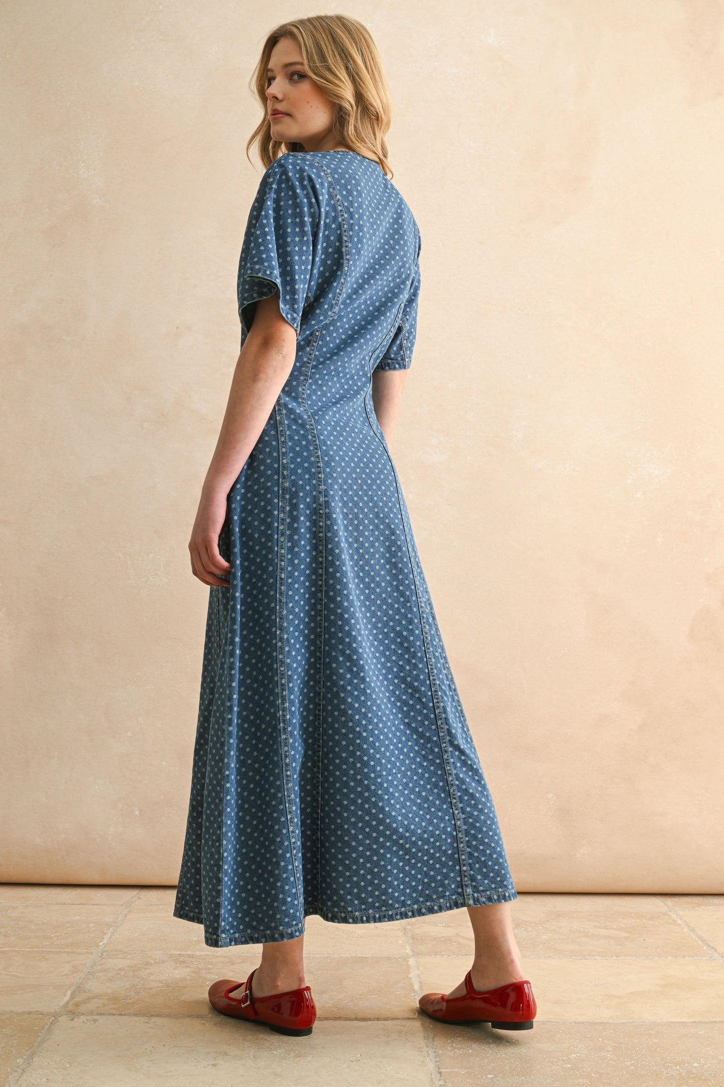 Dot Print Detail Button Front Dress