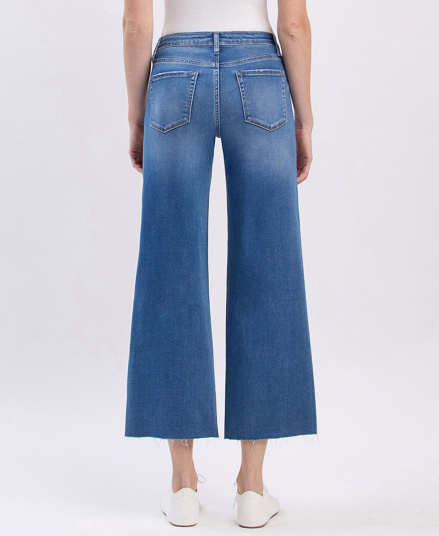 High Rise Clean Cut Raw Hem Crop Slim Wide Jeans
