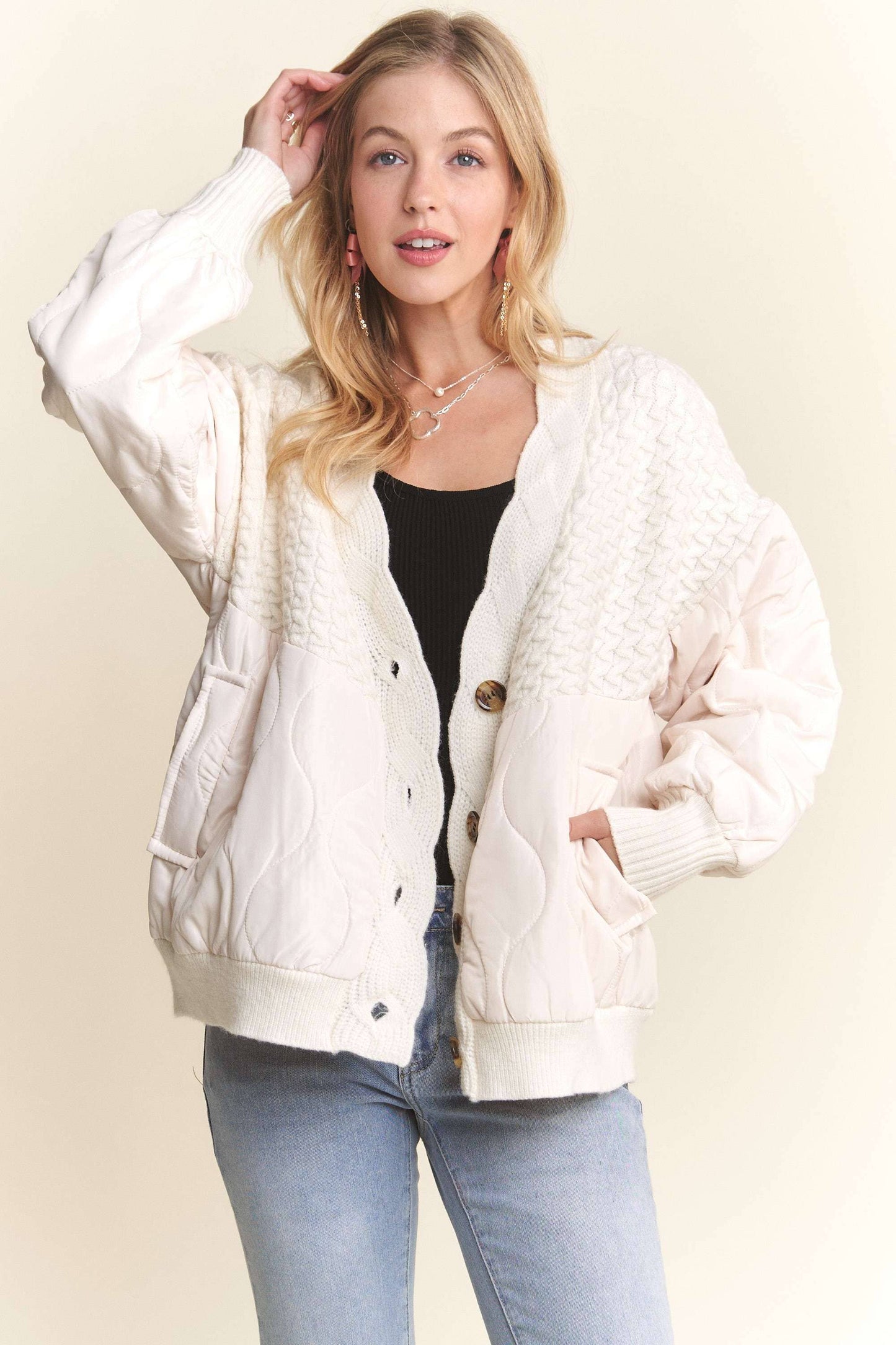 Button Down Quilted Cardigan