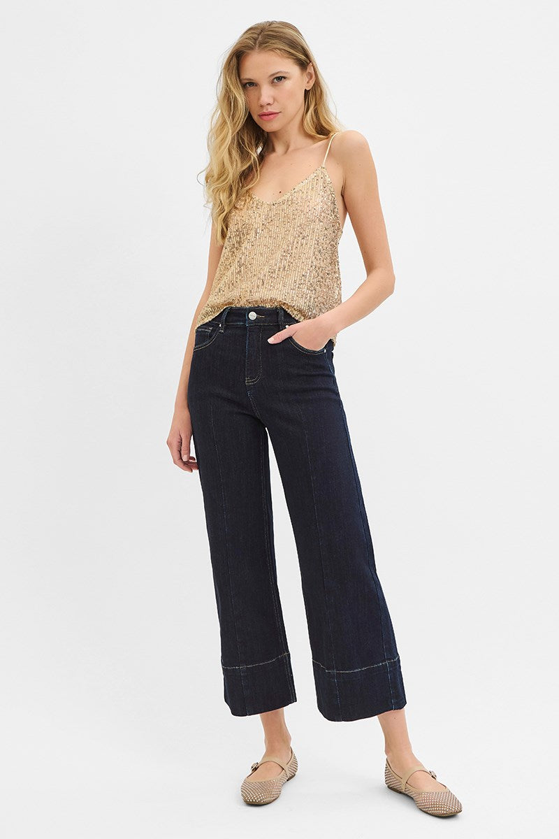 High Rise Crop Wide Seam Detailed Jeans