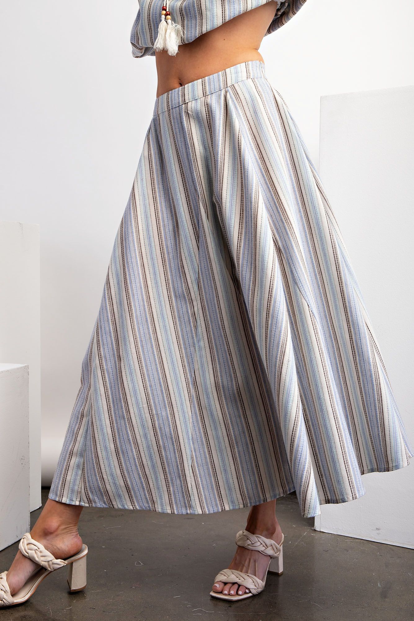Striped Poly Linen Maxi Skirt
