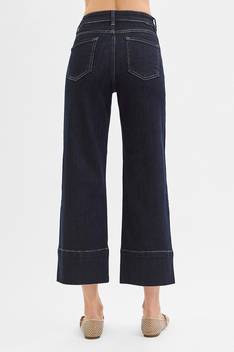 High Rise Crop Wide Seam Detailed Jeans