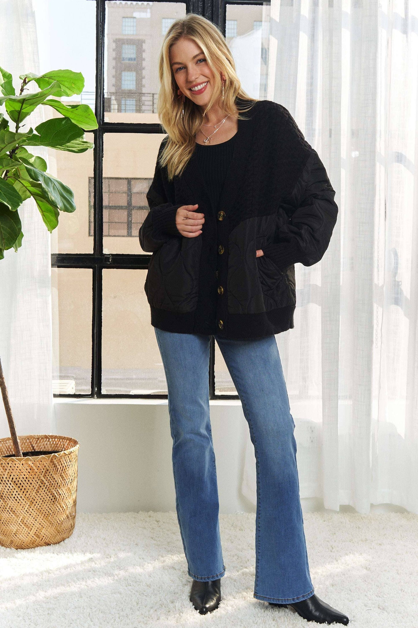 Button Down Quilted Cardigan