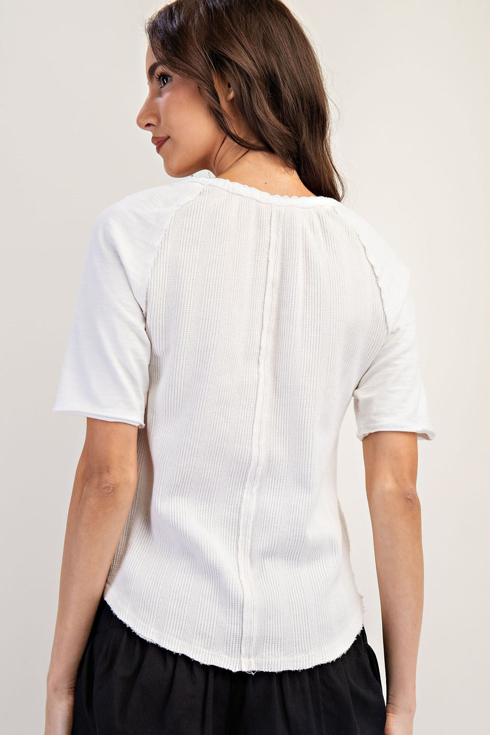 Frayed Raglan Sleeve Drawstring Top