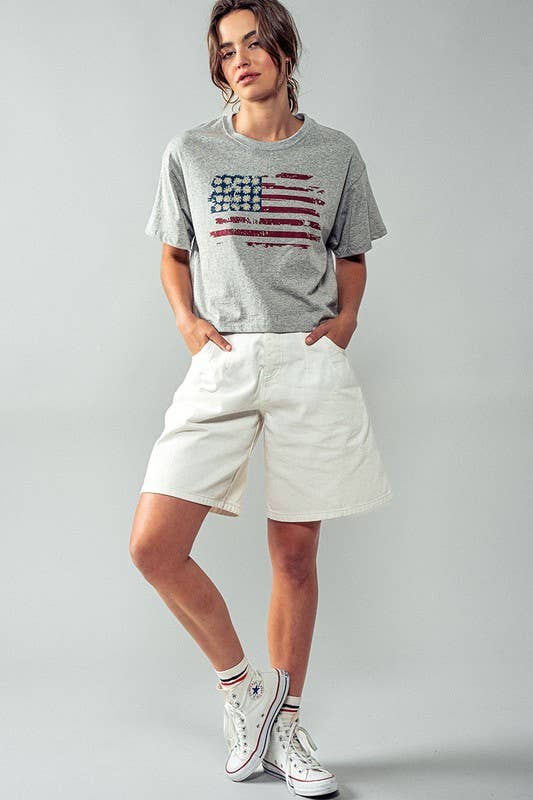 Blaire American Stripes and Daisies Graphic Top