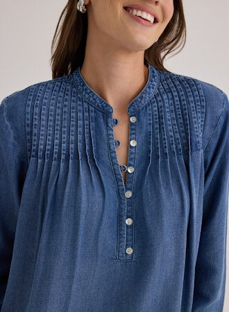 Long Sleeve Pin Tuck Pullover