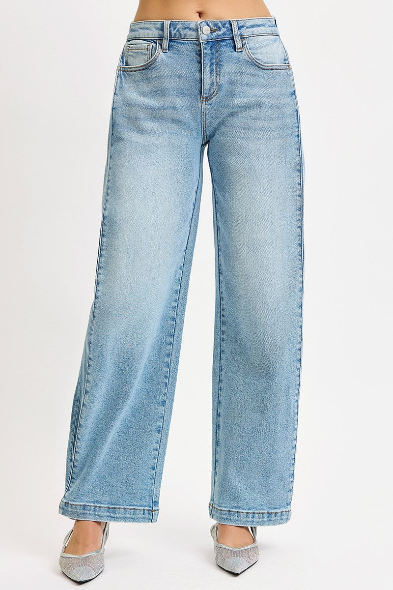Mid Rise Fit Wide & Barrel Leg Snap Jeans