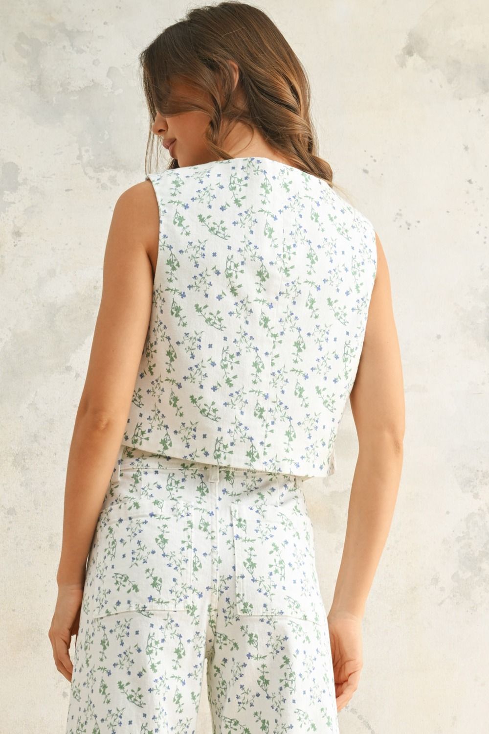 Floral Print Vest Tie Front