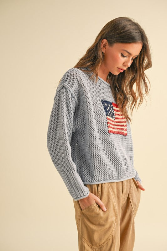 Flag Knitted Sweater Top