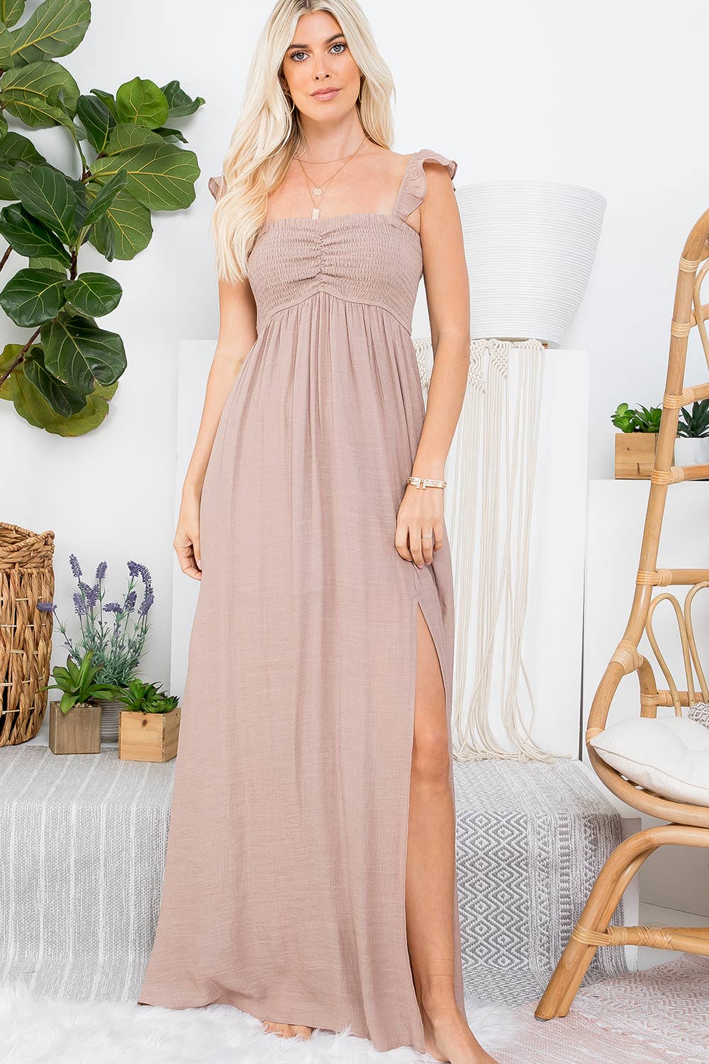 Ruffle Sleeve Smocked Maxi Dress