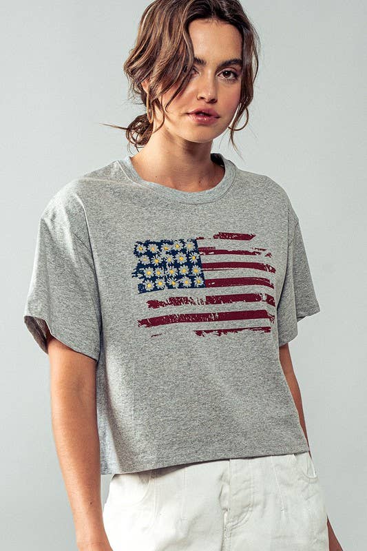 Blaire American Stripes and Daisies Graphic Top