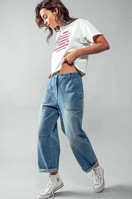 Blaire American Stripes and Daisies Graphic Top