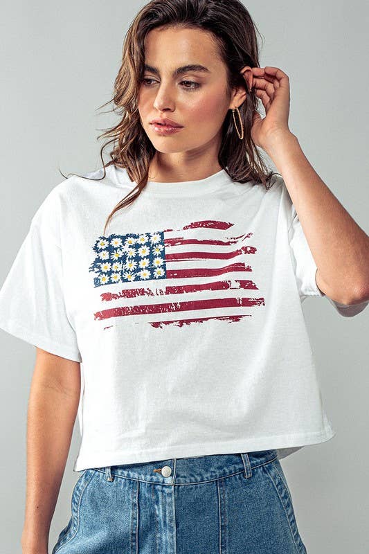 Blaire American Stripes and Daisies Graphic Top