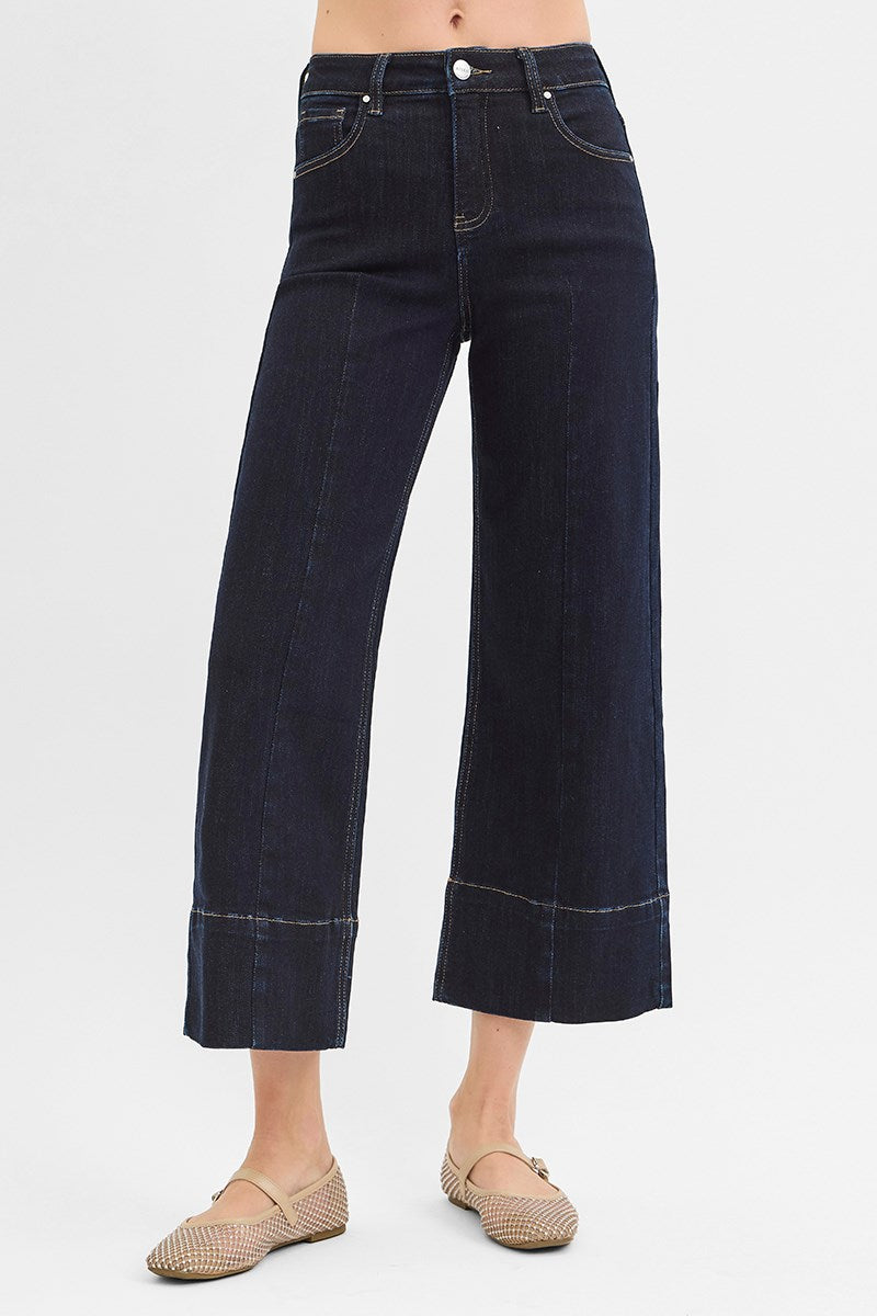 High Rise Crop Wide Seam Detailed Jeans