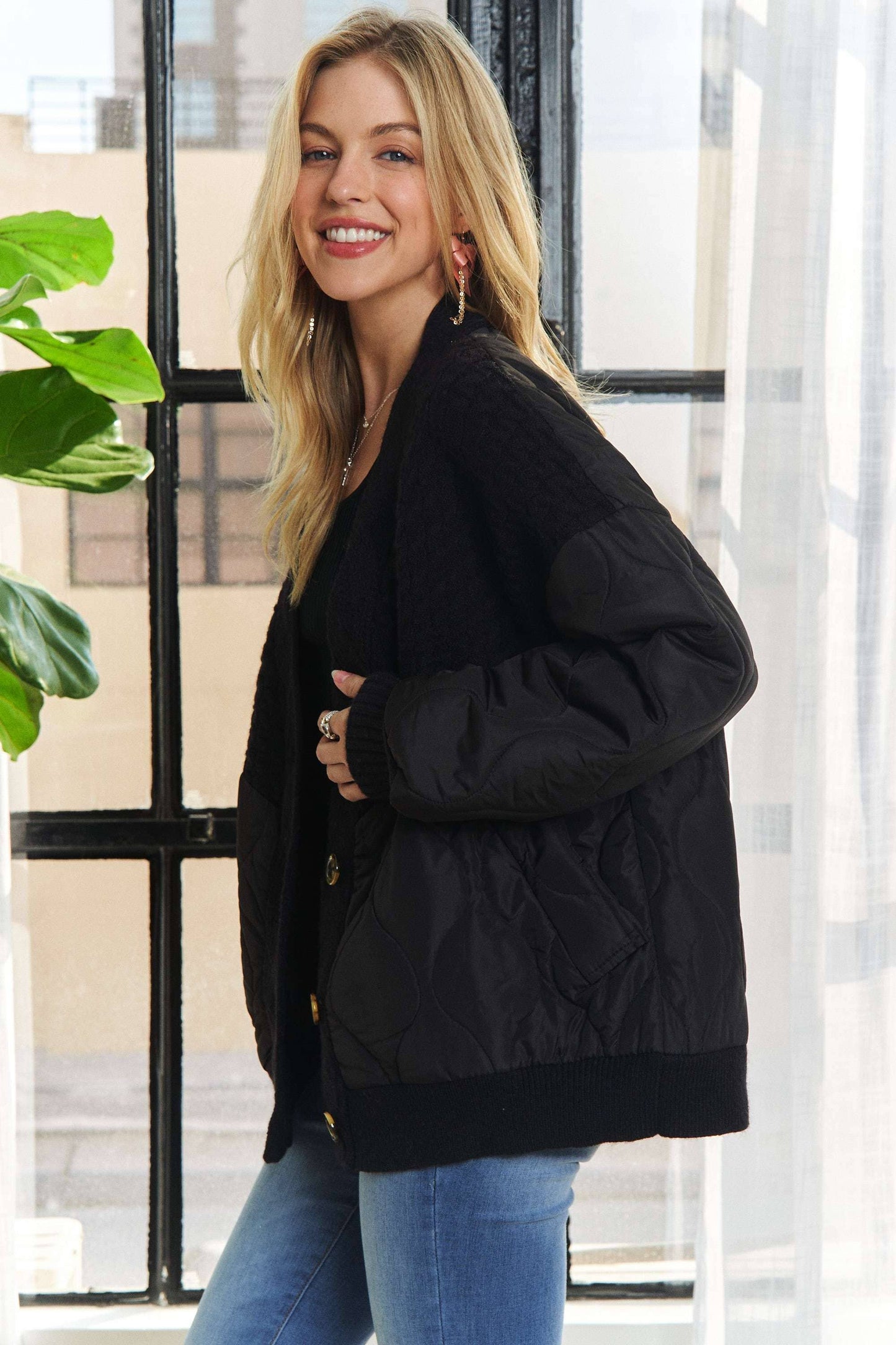 Button Down Quilted Cardigan
