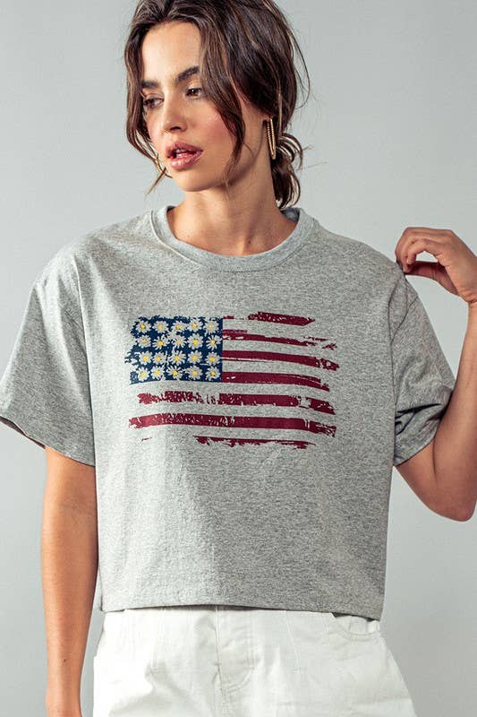 Blaire American Stripes and Daisies Graphic Top