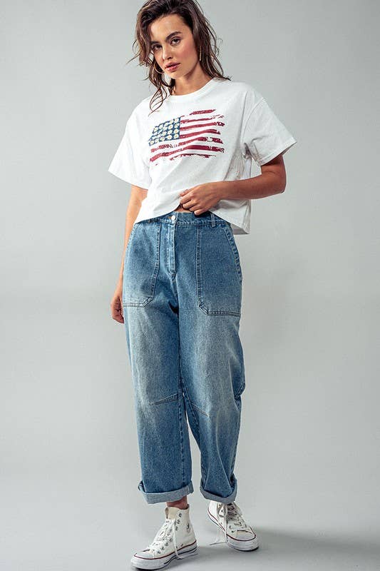 Blaire American Stripes and Daisies Graphic Top