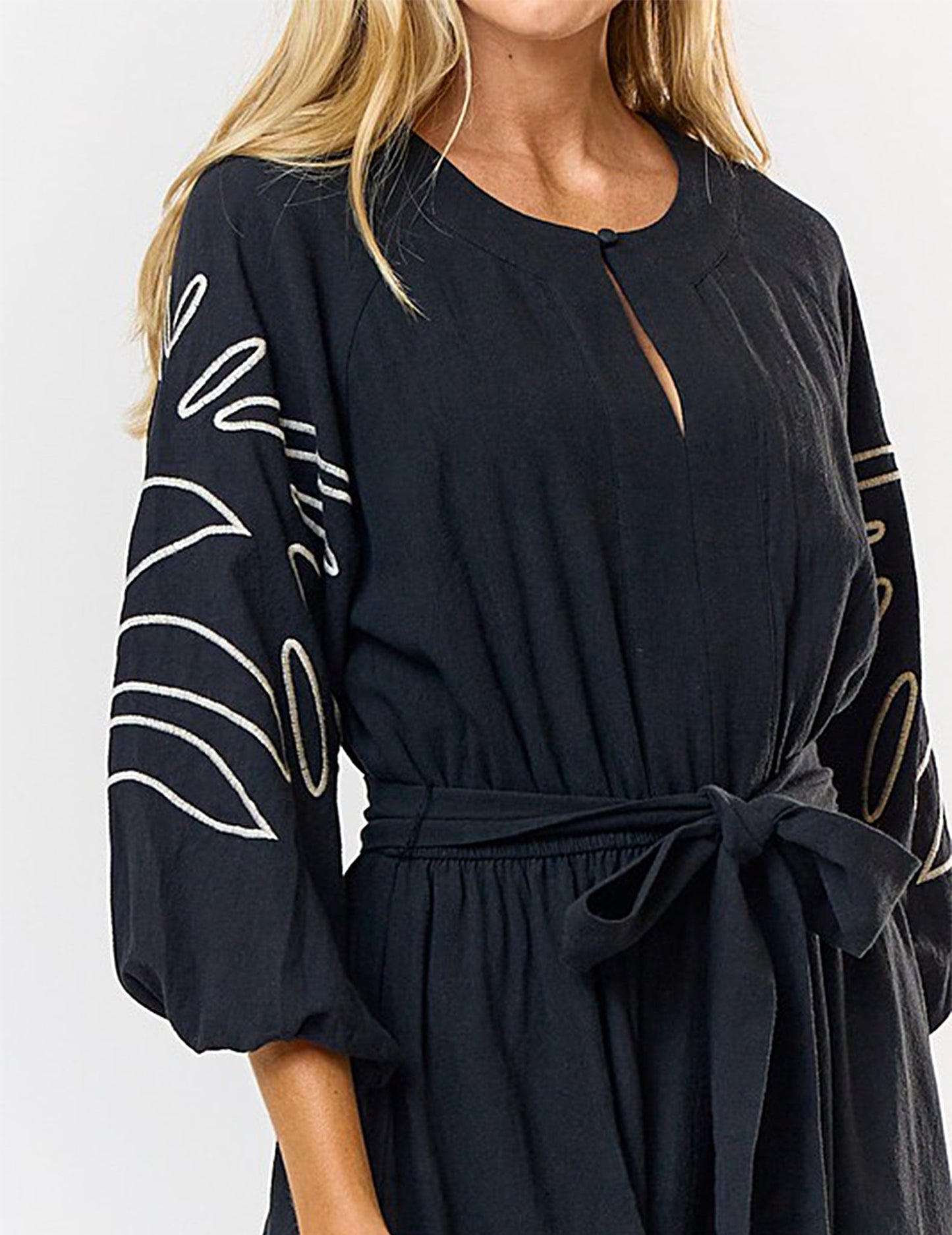 Patch Detailed Long Sleeve Dress