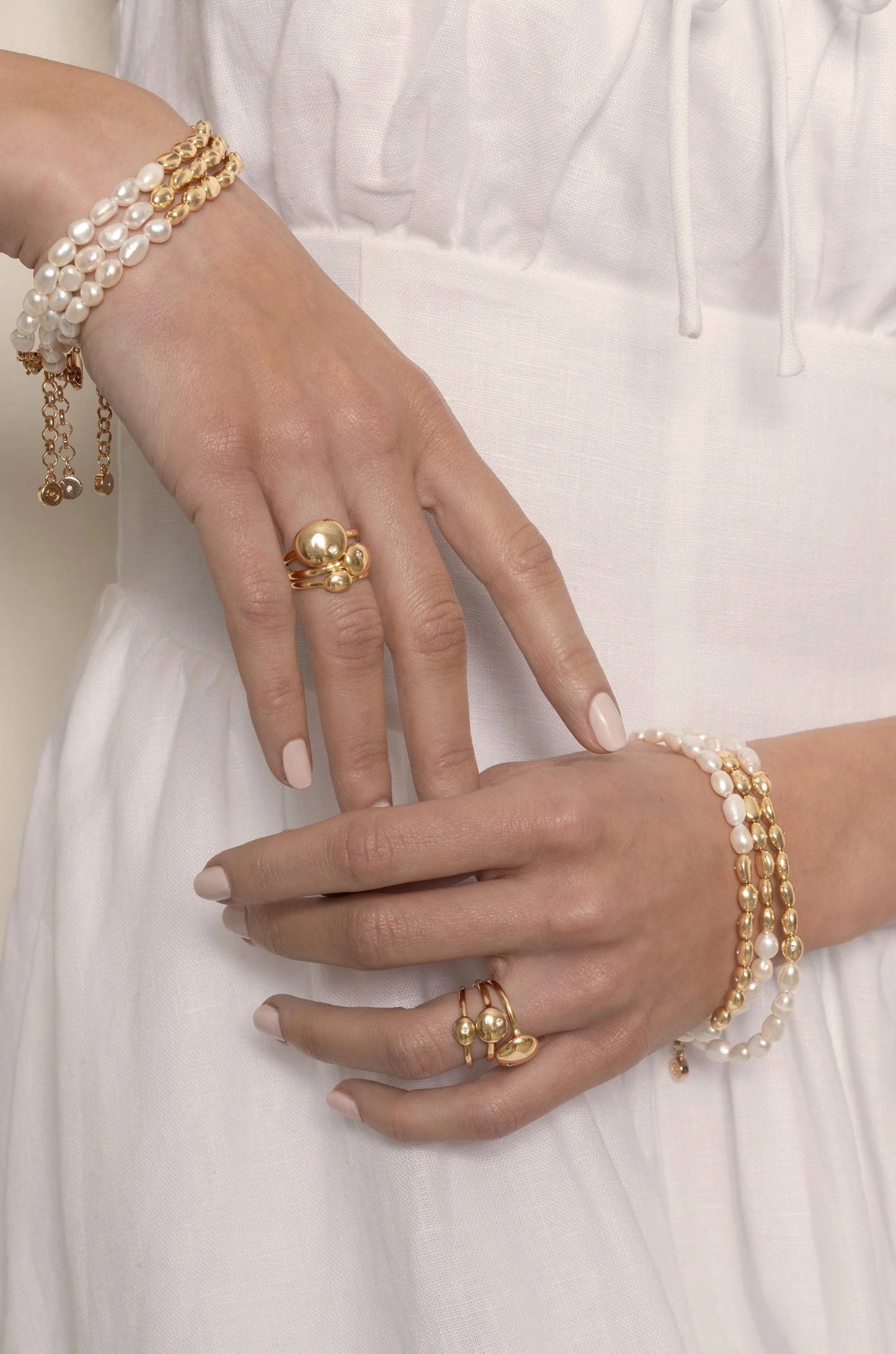 Freshwater Pearl Polished Pebble W/ 18K Gold Plated Bracelet