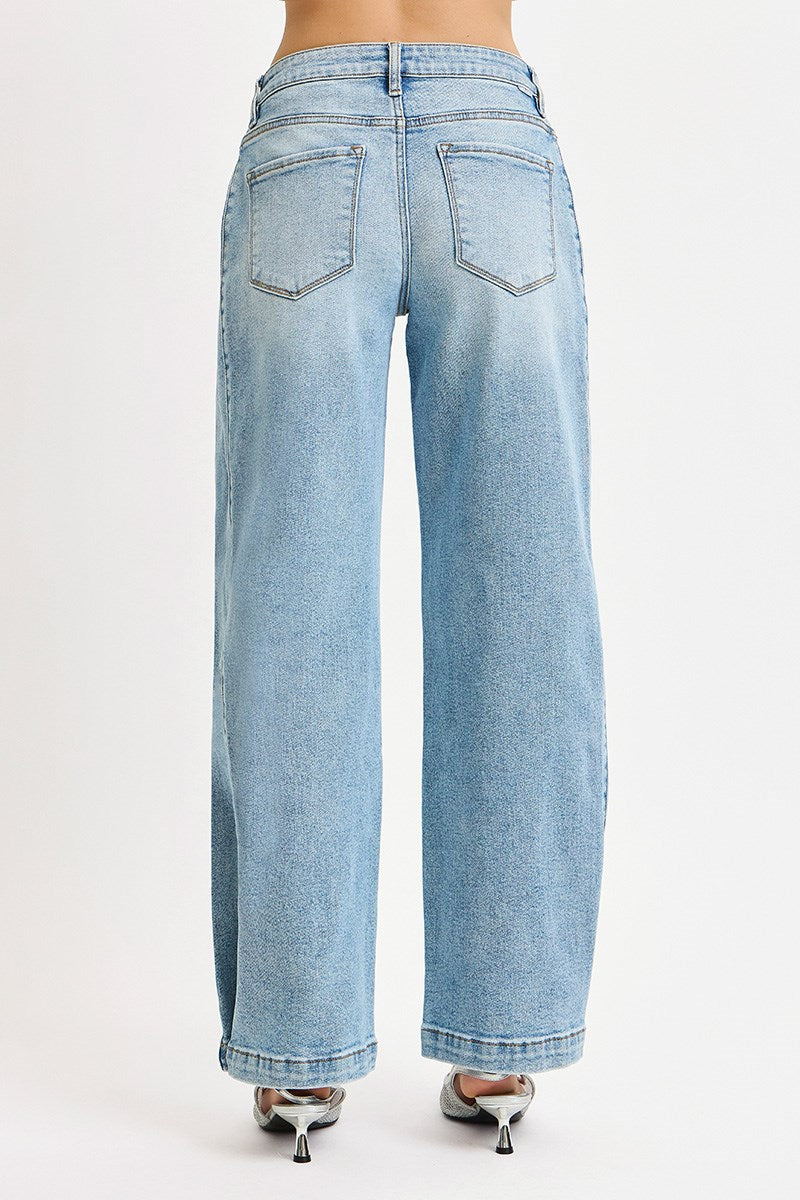 Mid Rise Fit Wide & Barrel Leg Snap Jeans