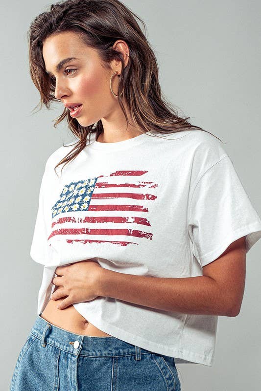 Blaire American Stripes and Daisies Graphic Top