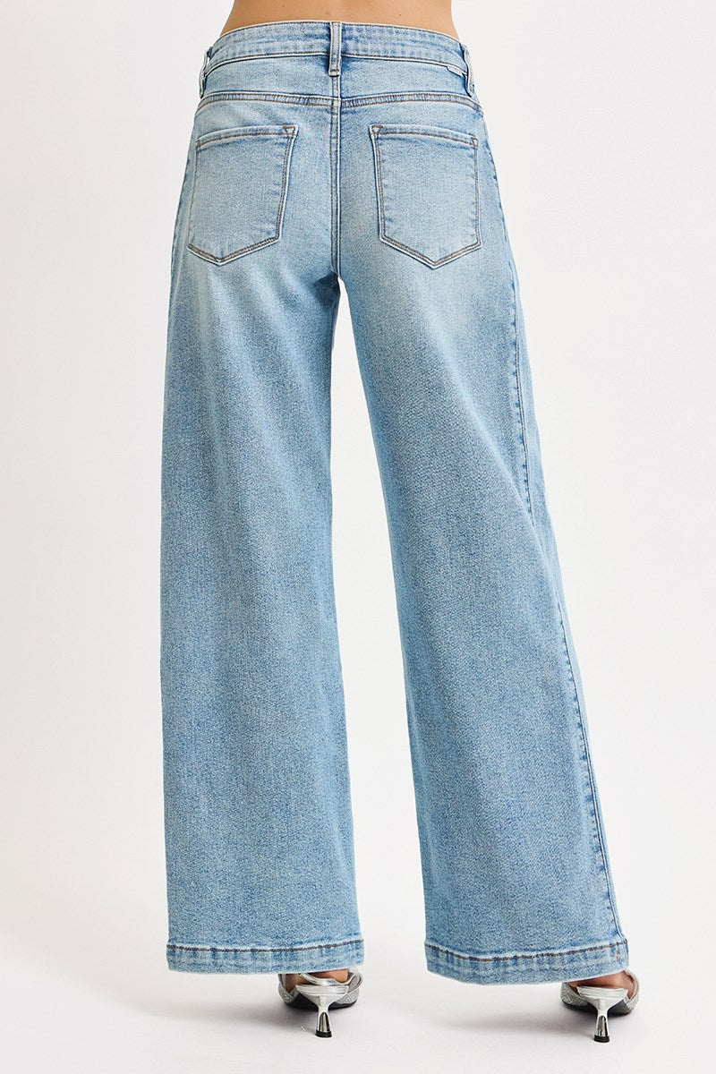 Mid Rise Fit Wide & Barrel Leg Snap Jeans
