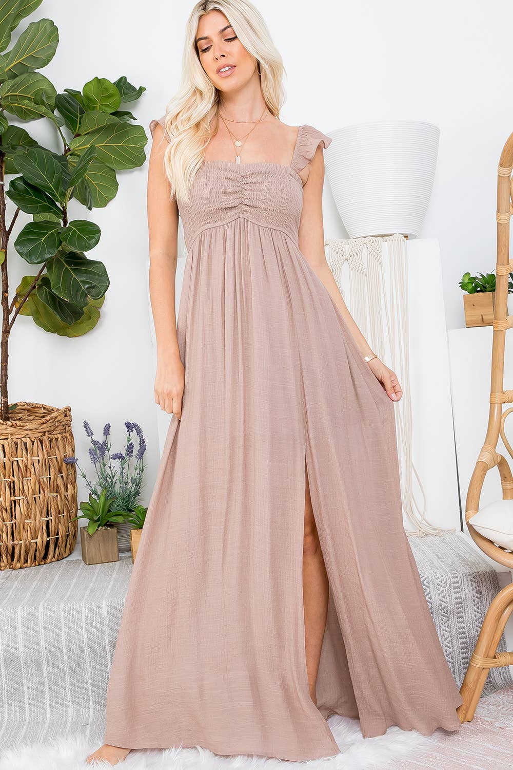 Ruffle Sleeve Smocked Maxi Dress