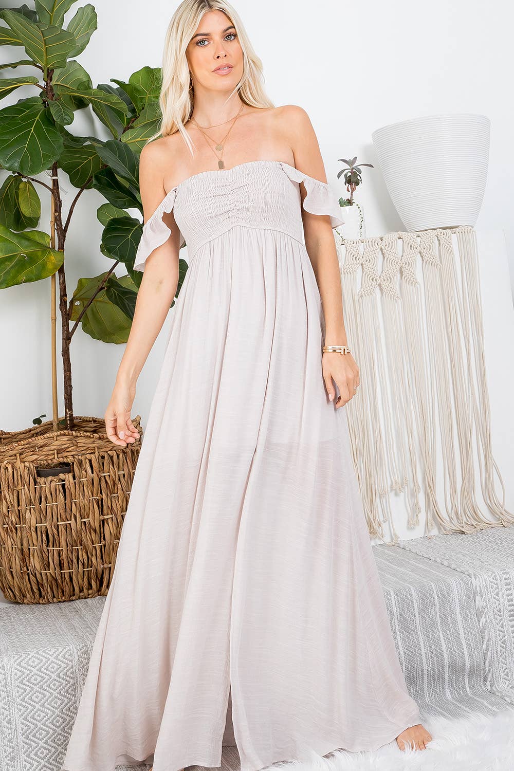 Ruffle Sleeve Smocked Maxi Dress