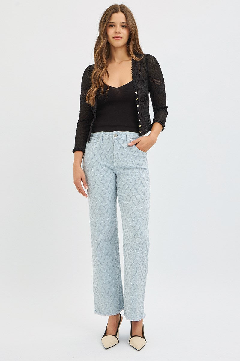 High Rise Ankle Straight Textured Jeans
