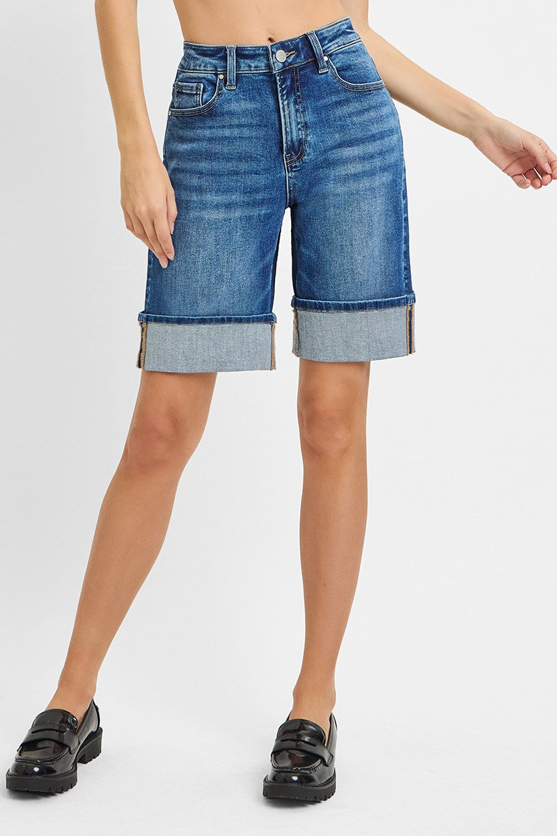 High Rise Mid Length Cuffed Shorts 10” Inseam