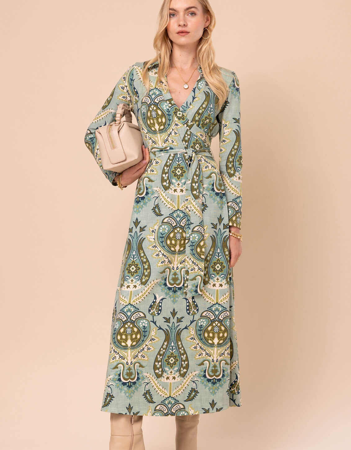 Iris Jersey Dress Mercer House Damask Sea Foam