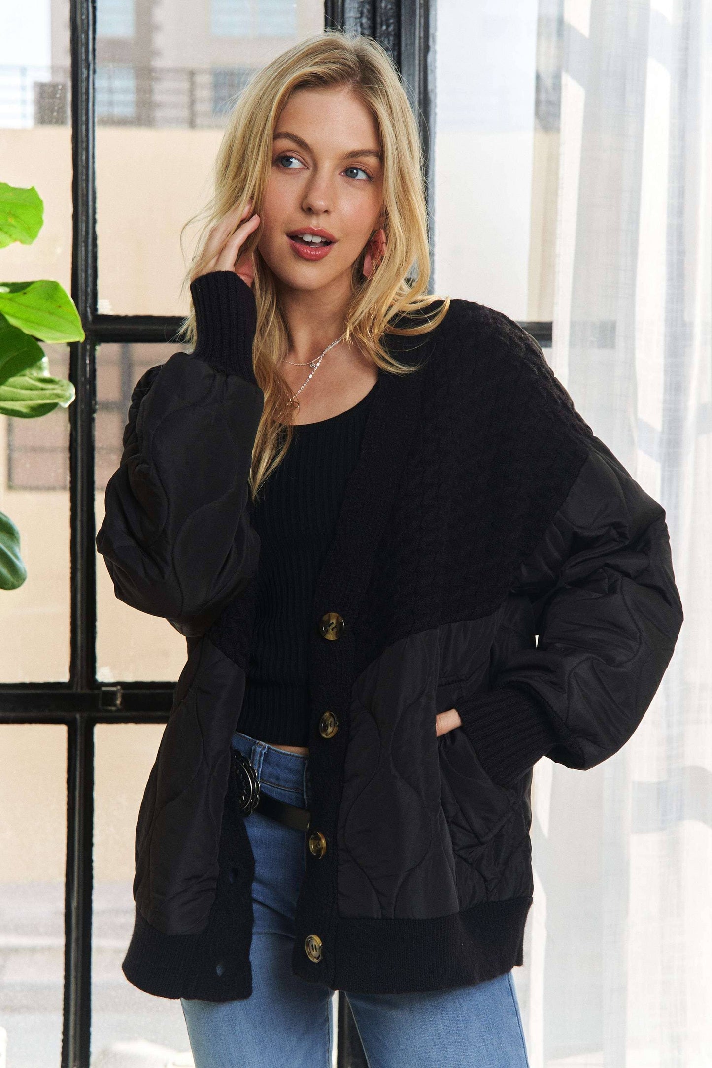 Button Down Quilted Cardigan
