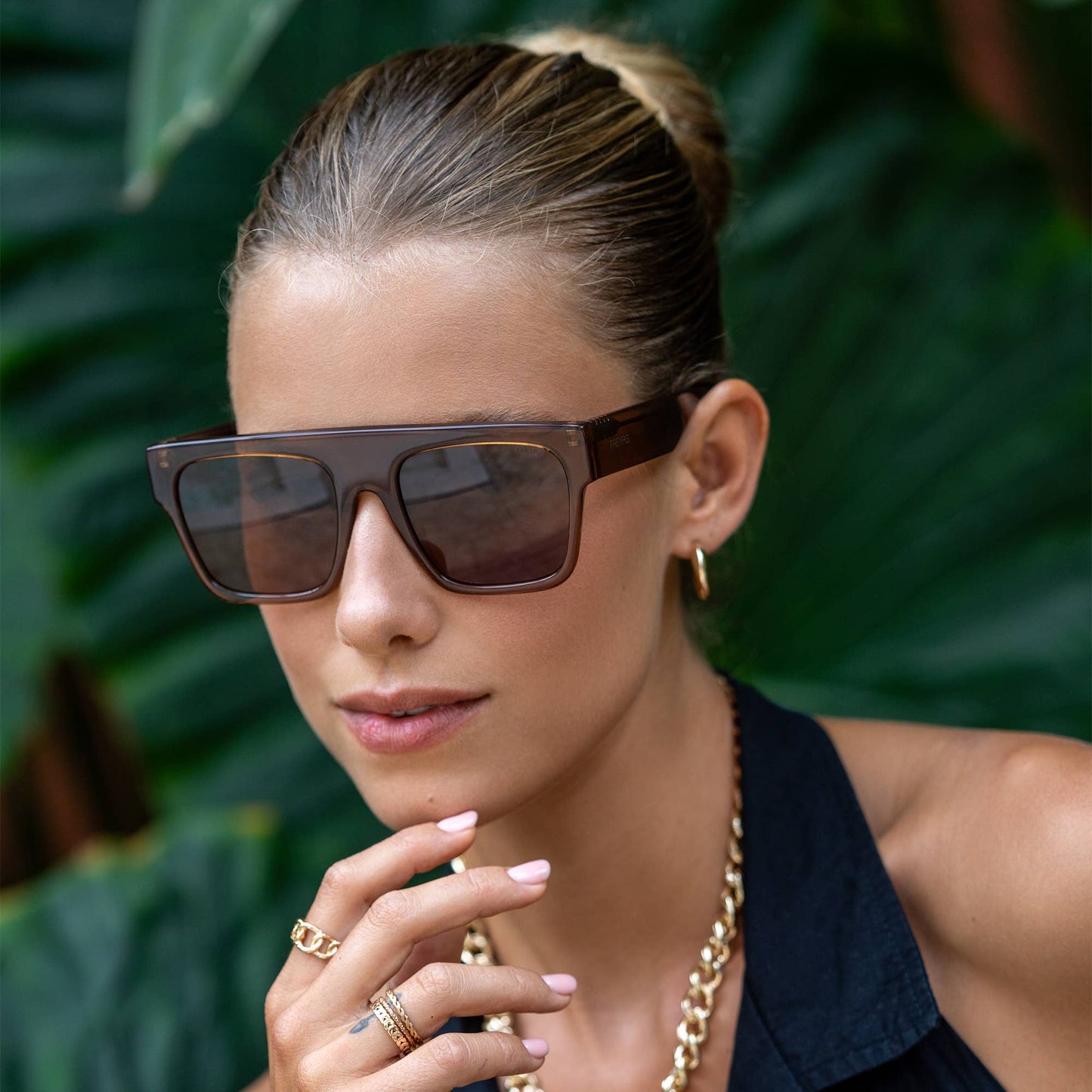 Madison Brown Acetate Unisex Flat Top Sunglasses