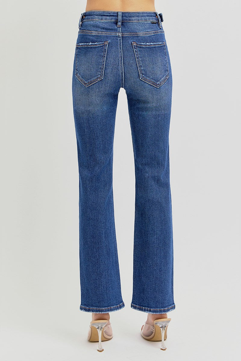 High-Rise Ankle Straight-Adjustable Waist Band Jeans