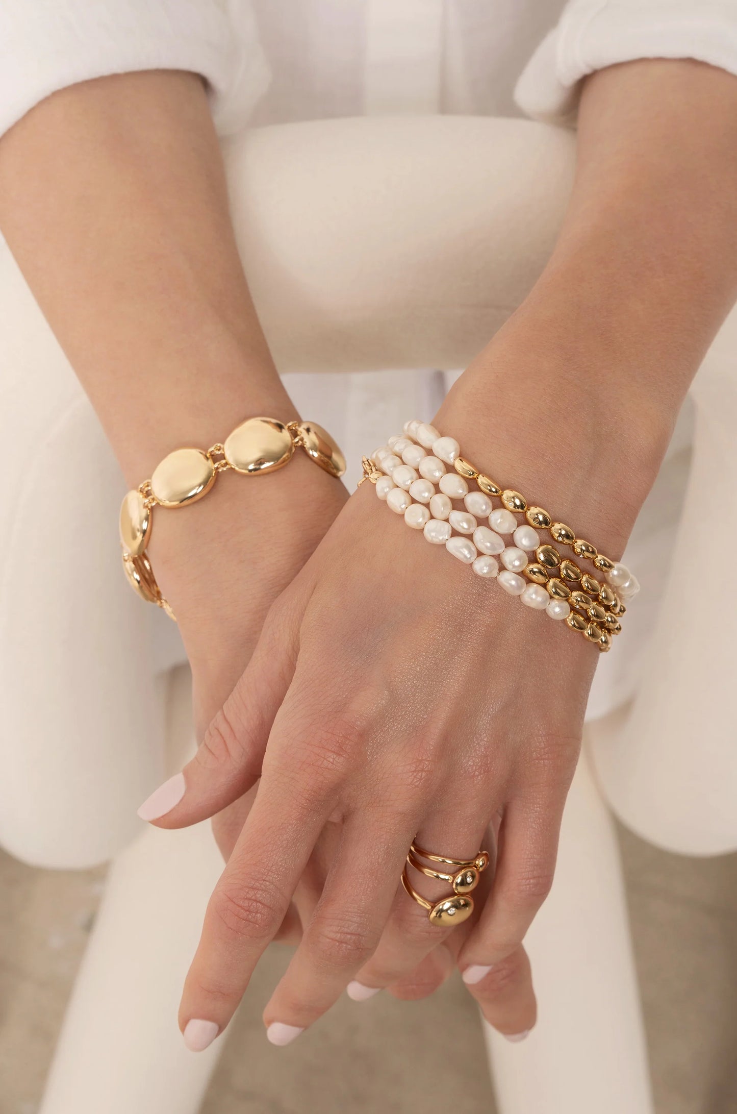 Freshwater Pearl Polished Pebble W/ 18K Gold Plated Bracelet