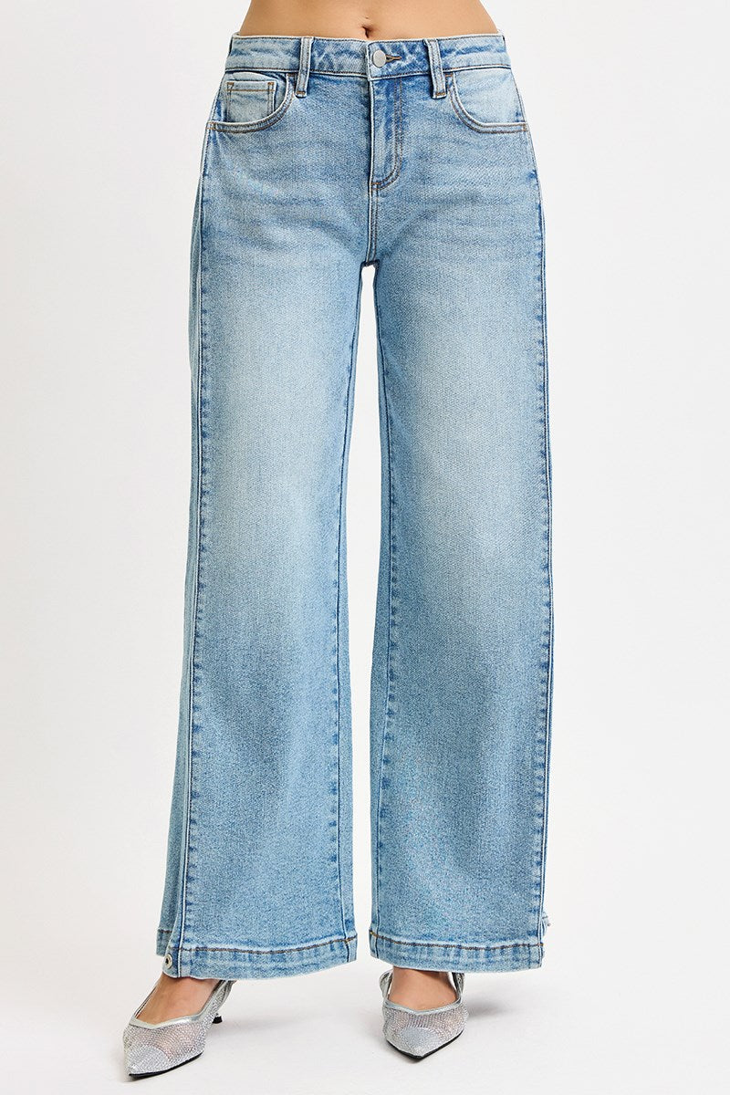Mid Rise Fit Wide & Barrel Leg Snap Jeans