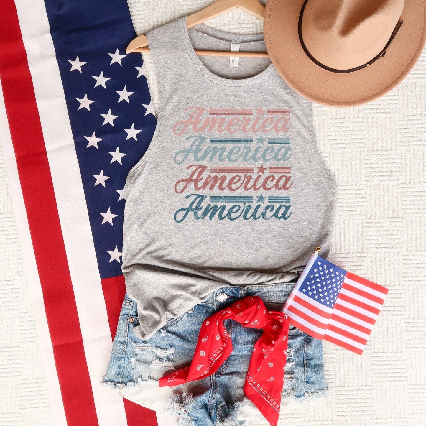 Retro America Stacked Bella Canvas Muscle Tank Top