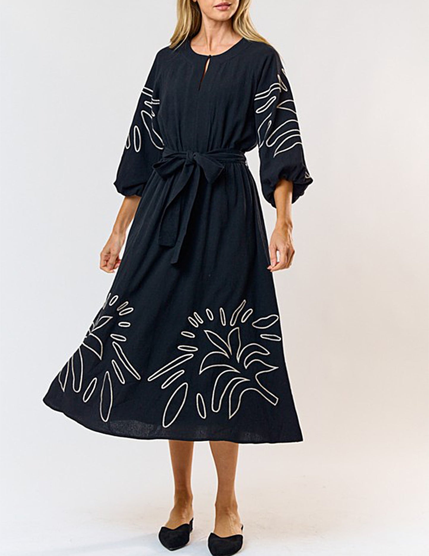 Patch Detailed Long Sleeve Dress