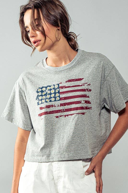 Blaire American Stripes and Daisies Graphic Top
