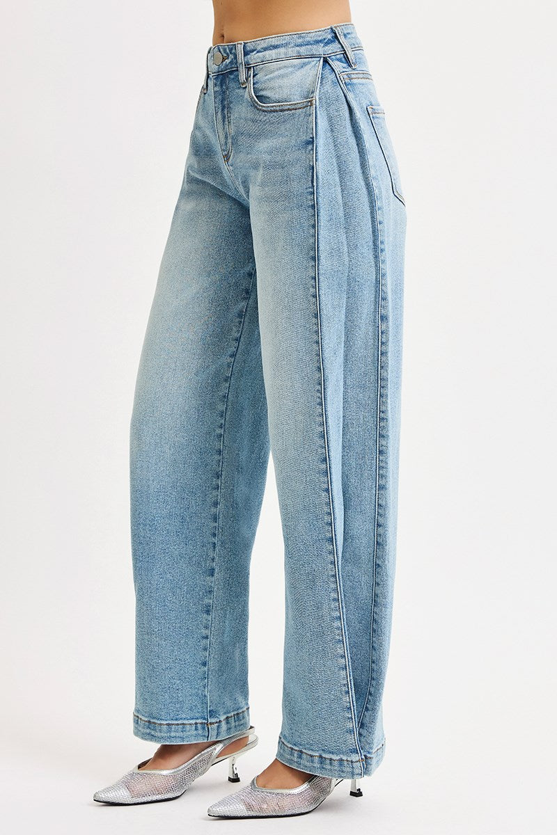Mid Rise Fit Wide & Barrel Leg Snap Jeans