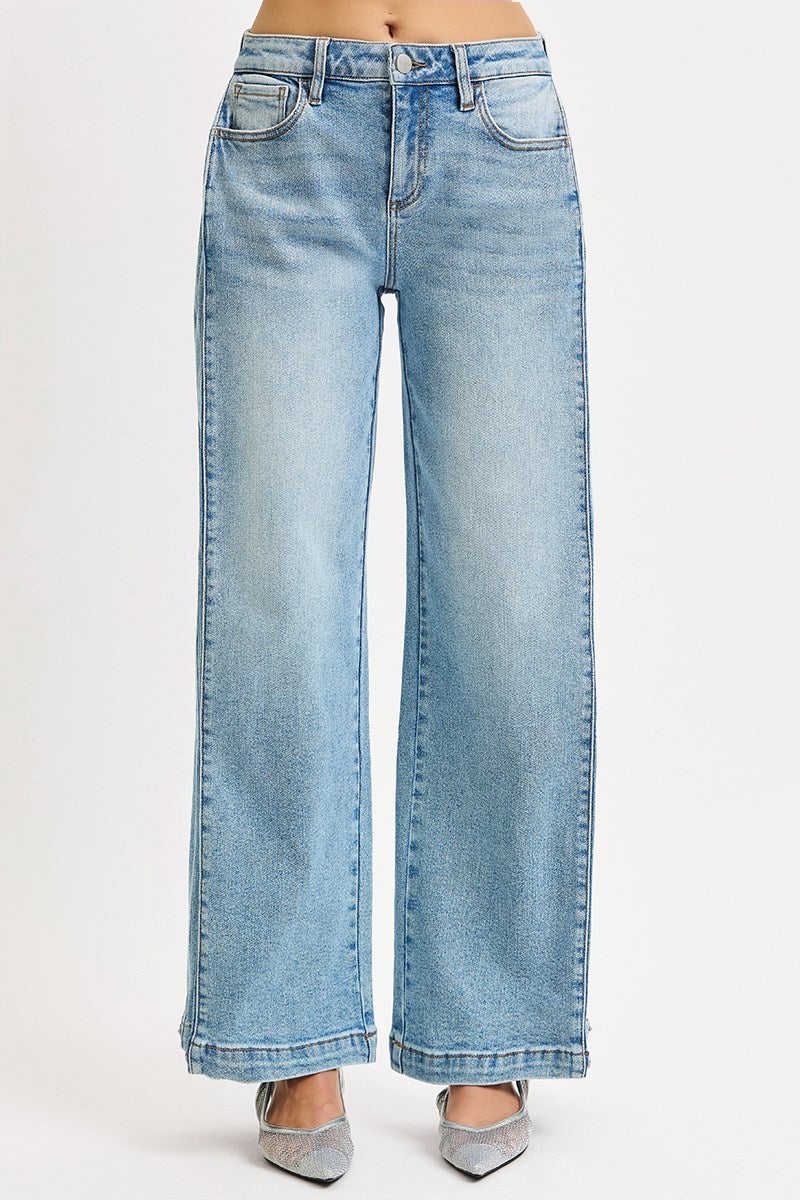 Mid Rise Fit Wide & Barrel Leg Snap Jeans