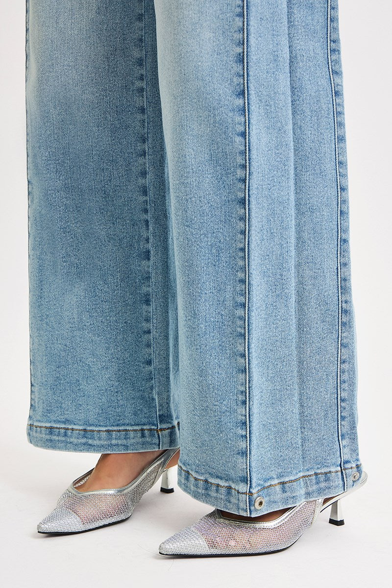 Mid Rise Fit Wide & Barrel Leg Snap Jeans