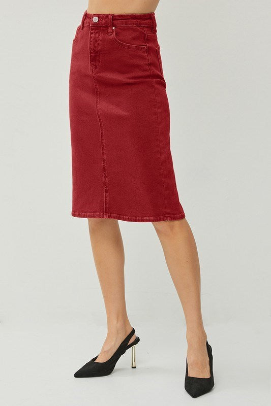 High Rise Back Slit Midi Skirt