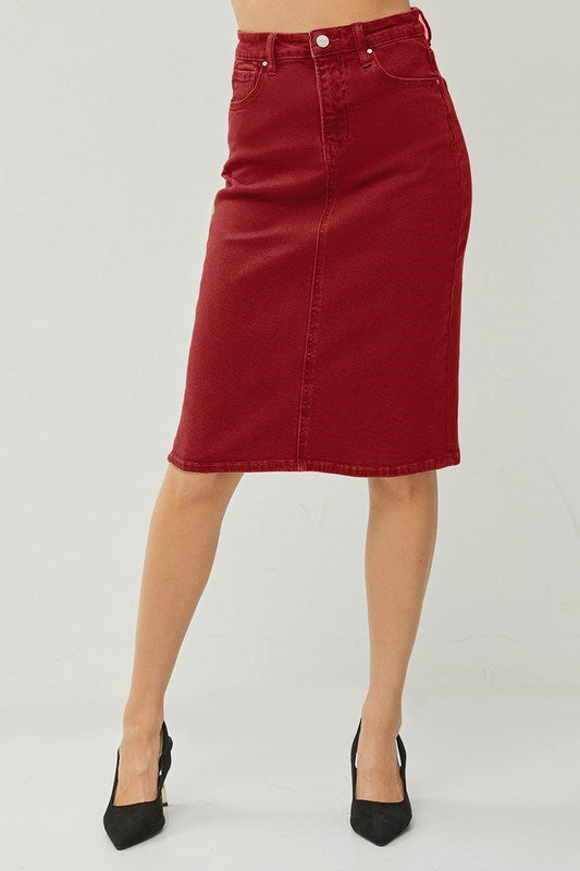 High Rise Back Slit Midi Skirt