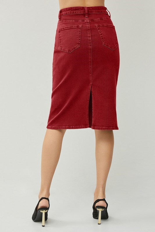 High Rise Back Slit Midi Skirt