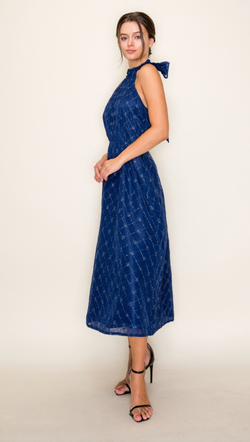 Metallic Textured Fabric Midi Dress